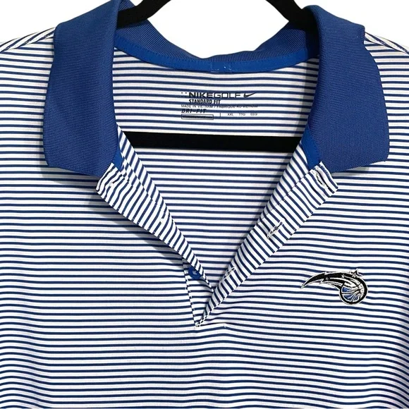 Nike Golf Blue & White Striped Orlando Magic Collared Dri Fit Golf Polo Size XXL